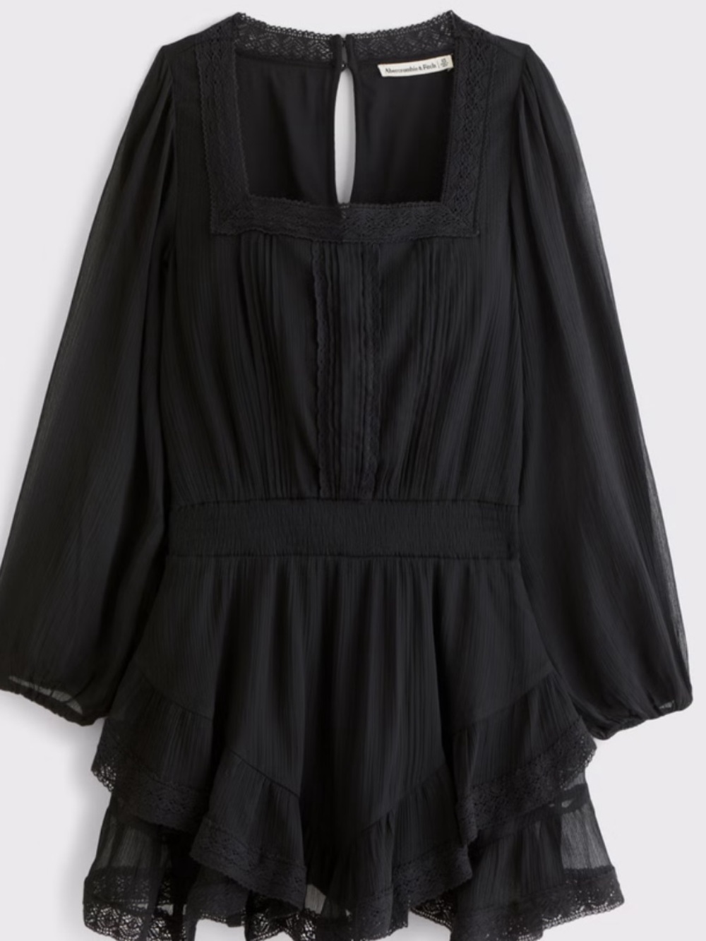 Abercrombie & Fitch Black Long-Sleeve Square-Neck Tiered Skort Dress